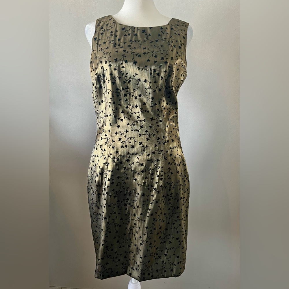 Sheri Martin New York Gold Dress with Velvet Appliqué
